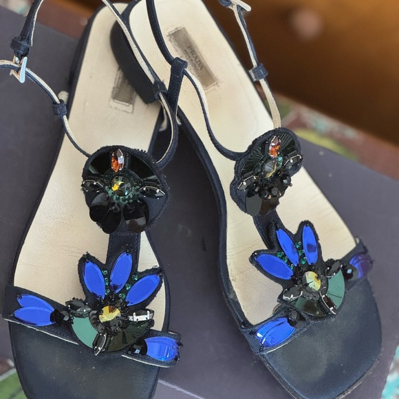 Prada sparkle sequin Italian sandals dark satin riviera 60’s retro - Picture 5 of 6